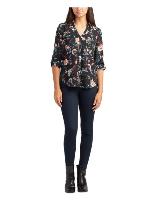 BCX Juniors' Printed Collared V-Neck Blouse