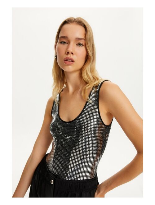 NOCTURNE Women's Metallic Jersey Bodysuit