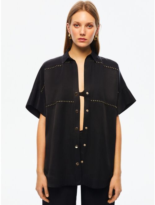 NOCTURNE Women's Flat Studded Oversized Shirt