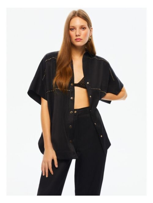 NOCTURNE Women's Flat Studded Oversized Shirt