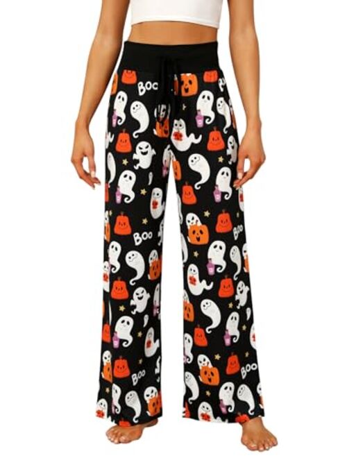 Vackutliv Womens Halloween Pajamas Pants Ladies Pumpkins Ghost Pajama Cute Soft Long Bottoms Women Pjs Pj Jammies Gift