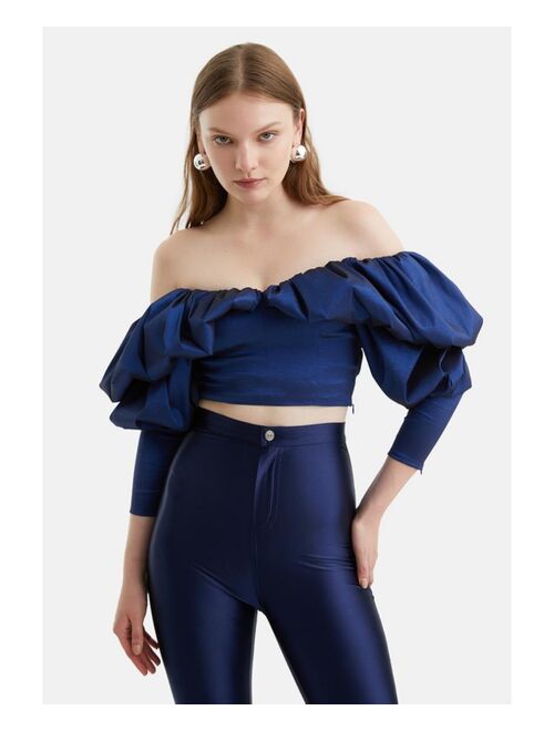 NOCTURNE Women's Balloon Sleeve Crop Top