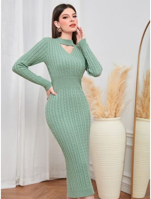 SHEIN Modely Choker Neck Cable Knit Bodycon Sweater Dress