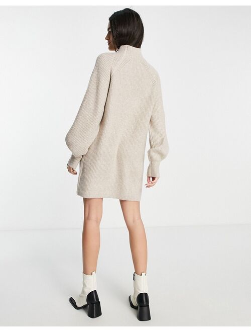 NA-KD oversized knitted polo mini dress in beige