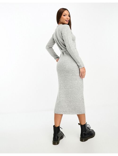 ASOS Tall ASOS DESIGN Tall knitted midi dress with tie waist in gray