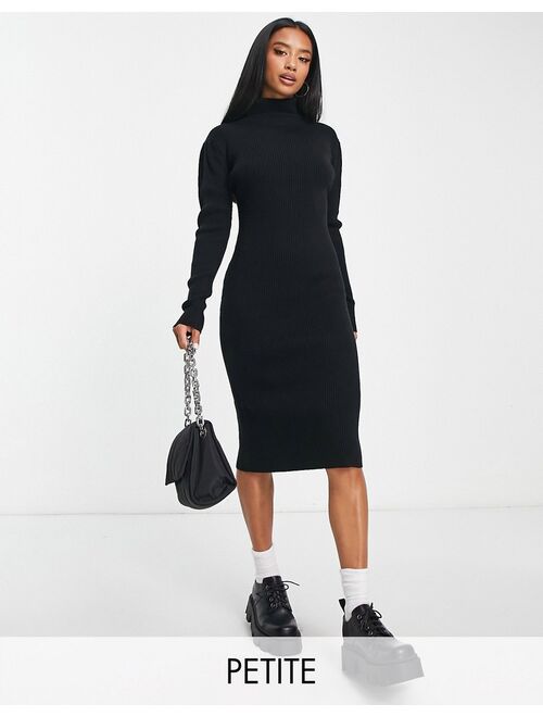 Brave Soul Petite juliet high neck knitted sweater dress in black