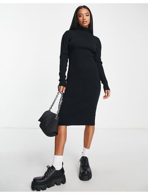 Brave Soul Petite juliet high neck knitted sweater dress in black