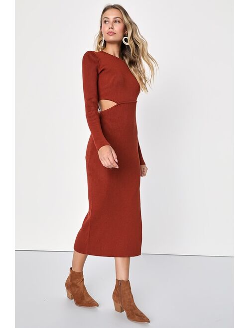 Lulus Cutest Combo Rust Red Cutout Sweater Dress