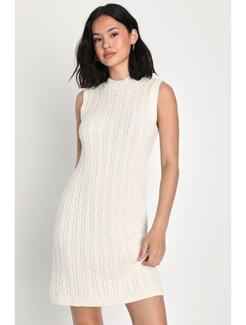 Lulus Warmest Impression Ivory Cable Knit Mini Dress