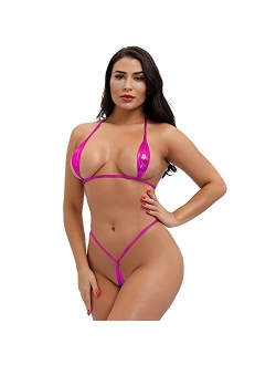 DeSeeni Halter Micro Bikini Set Leather Triangle Swimsuit 2 Piece Sexy Women Thong Bikini Lingerie