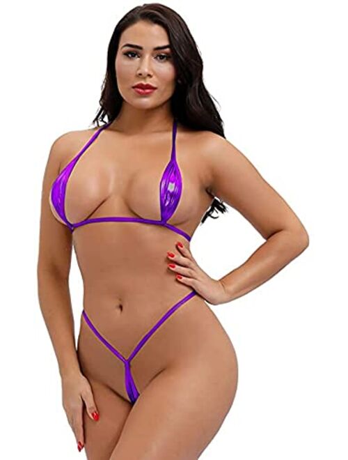 DeSeeni Halter Micro Bikini Set Leather Triangle Swimsuit 2 Piece Sexy Women Thong Bikini Lingerie