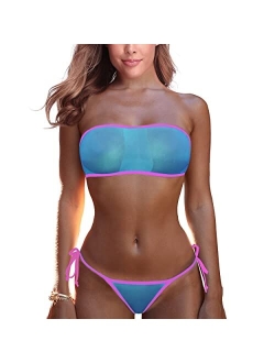 LAMORTY Sheer Micro Bikini Extreme See Through Mini Bikinis Swimsuit Exotic G String Mesh Bathing Suit Sexy Slutty Swimsuits