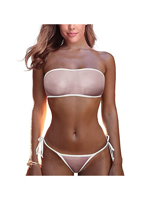 LAMORTY Sheer Micro Bikini Extreme See Through Mini Bikinis Swimsuit Exotic G String Mesh Bathing Suit Sexy Slutty Swimsuits