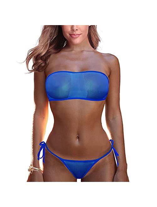 LAMORTY Sheer Micro Bikini Extreme See Through Mini Bikinis Swimsuit Exotic G String Mesh Bathing Suit Sexy Slutty Swimsuits