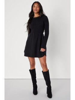 Comfortable Aura Black Cable Knit Skater Sweater Dress