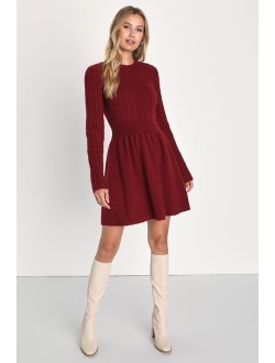 Comfortable Aura Black Cable Knit Skater Sweater Dress