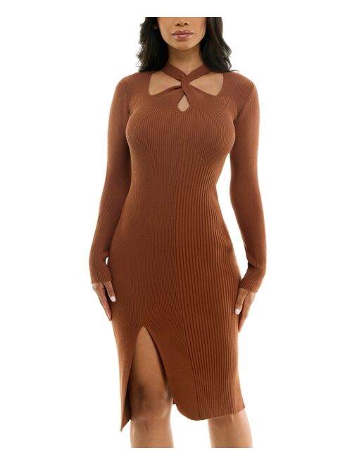 BCX Juniors' Twisted-Neck Cutout Sweater Dress