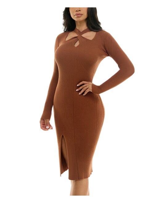 BCX Juniors' Twisted-Neck Cutout Sweater Dress