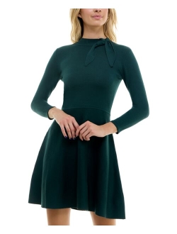 BCX Juniors' Tie-Neck 3/4-Sleeve Sweater Dress