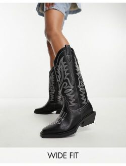 Wide Fit Camden flat western boots in black
