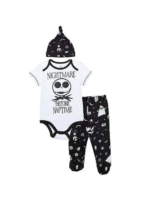 Disney Nightmare Before Christmas Baby Bodysuit Pants and Hat 3 Piece Outfit Set Newborn to Infant