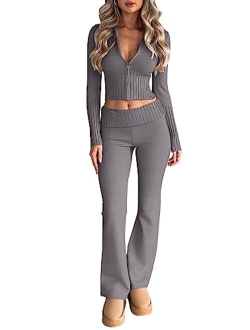 LILLUSORY 2 Piece Outfits For Women 2023 Casual Trendy Slim Fit Hooded Sweater Lounge Sets