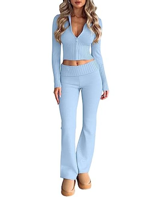 LILLUSORY 2 Piece Outfits For Women 2023 Casual Trendy Slim Fit Hooded Sweater Lounge Sets