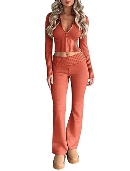 LILLUSORY 2 Piece Outfits For Women 2023 Casual Trendy Slim Fit Hooded Sweater Lounge Sets