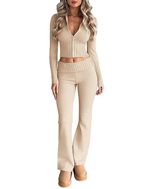 LILLUSORY 2 Piece Outfits For Women 2023 Casual Trendy Slim Fit Hooded Sweater Lounge Sets