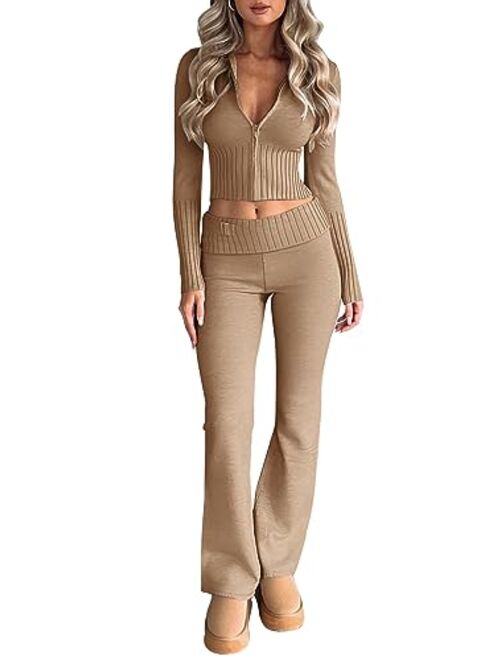 LILLUSORY 2 Piece Outfits For Women 2023 Casual Trendy Slim Fit Hooded Sweater Lounge Sets