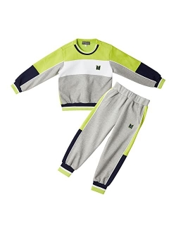 ROROANCO Kids Tracksuits Crewneck pullover & Jogger Set Sweatsuit Pants 2 piece Activewear Long Sleeve Colorblock 3T-8Years