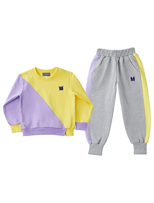 ROROANCO Kids Tracksuits Crewneck pullover & Jogger Set Sweatsuit Pants 2 piece Activewear Long Sleeve Colorblock 3T-8Years