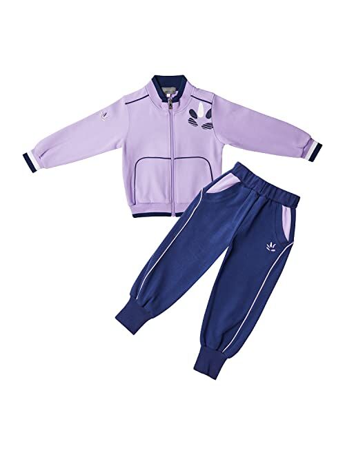 ROROANCO Kids Tracksuits Crewneck pullover & Jogger Set Sweatsuit Pants 2 piece Activewear Long Sleeve Colorblock 3T-8Years