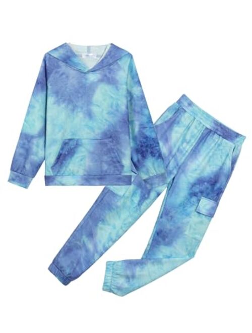 Arshiner 2 Piece Kids Girls Outfits Clothes Tie Dye Pant Sets Long Sleeve Crop Tops Sweatshirts and Sweatpants Tracksuit