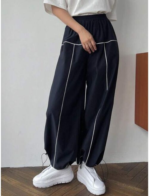 FRIFUL Contrast Piping Drawstring Hem Pants