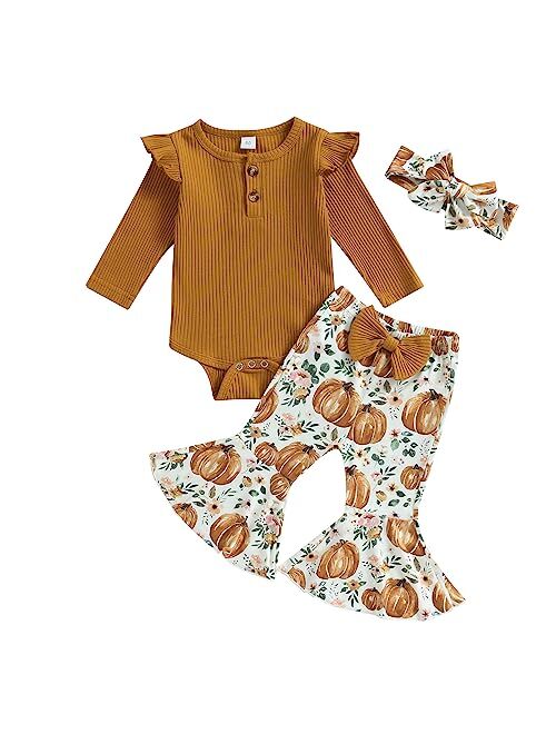 FYBITBO My First Halloween Baby Boy Girl Outfits Newborn Infant Cutest Pumpkin Romper Onesie Pants Hat Halloween Clothes Set