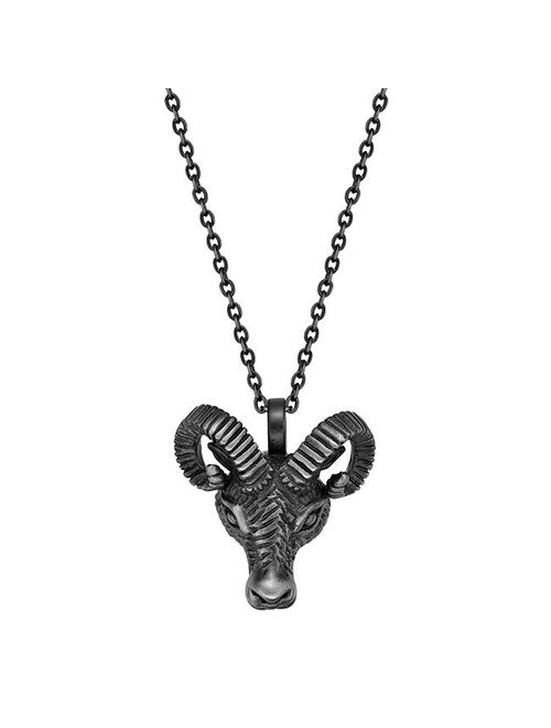 LYNX Men's Antiqued Stainless Steel Ram's Head Pendant Necklace