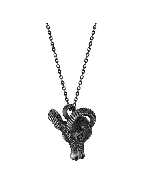 LYNX Men's Antiqued Stainless Steel Ram's Head Pendant Necklace