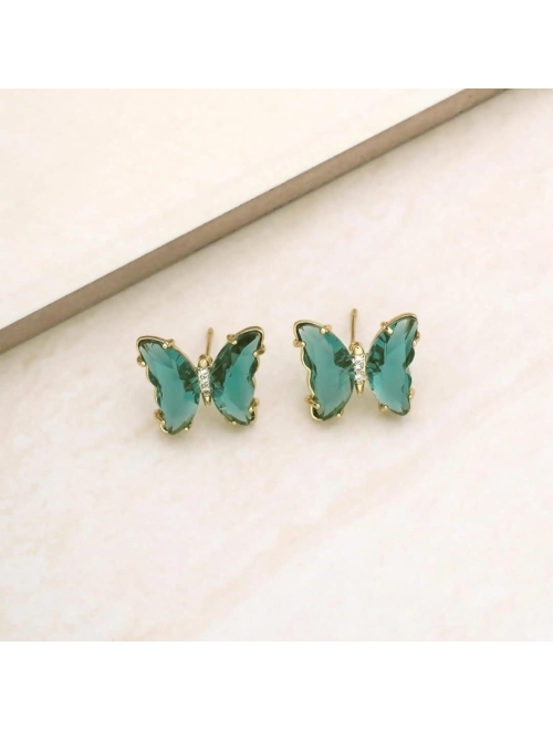 ETTIKA 18k Gold-Plated Color Crystal Butterfly Stud Earrings