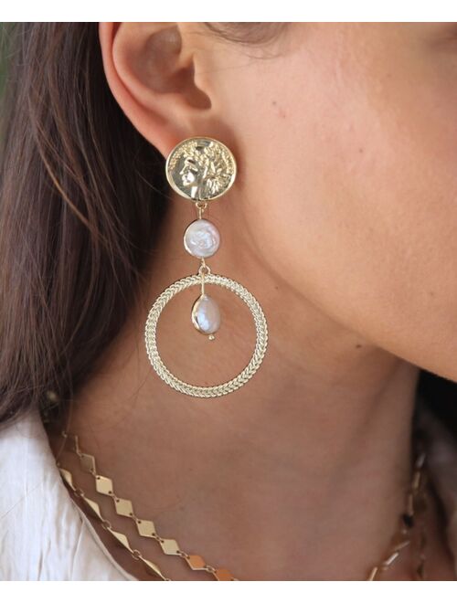 ETTIKA Your Majesty Coin Pearl Drop Earrings