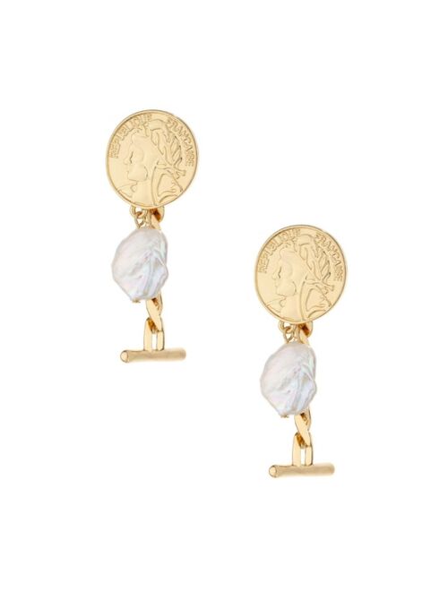 ETTIKA Gold-Plated Coin Drop Earrings with Freshwater Pearls