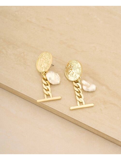 ETTIKA Gold-Plated Coin Drop Earrings with Freshwater Pearls