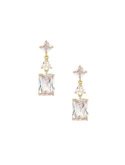 Reflective Cubic Zirconia 18K Gold Plated Dangle Earrings