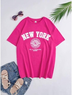 Teen Girl Letter Graphic Drop Shoulder Tee