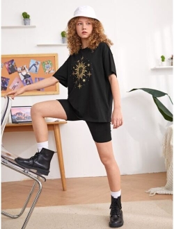 Teen Girls Sun Print Drop Shoulder Tee