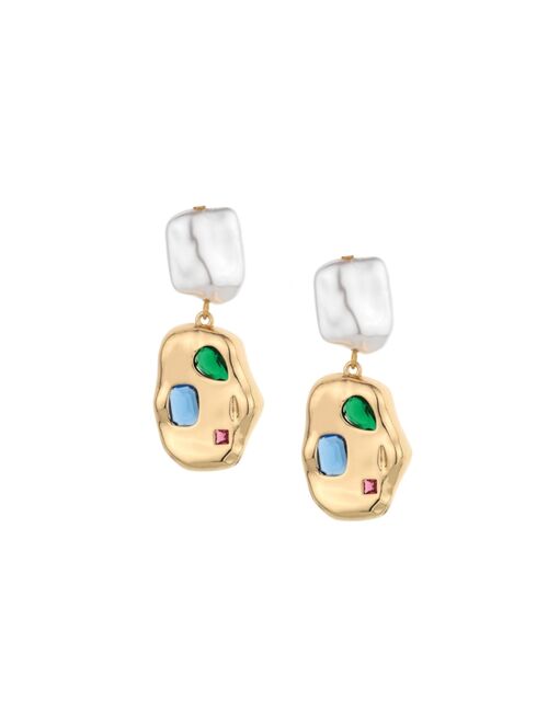 Ettika Rainbow Glass Nugget and Imitation Pearl 18K Gold Plated Earrings