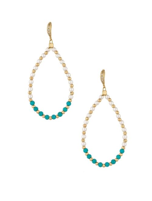 ETTIKA Turquoise and Imitation Pearl Beaded Oval Earrings