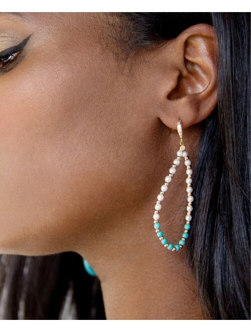 ETTIKA Turquoise and Imitation Pearl Beaded Oval Earrings