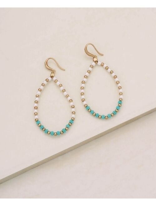 ETTIKA Turquoise and Imitation Pearl Beaded Oval Earrings