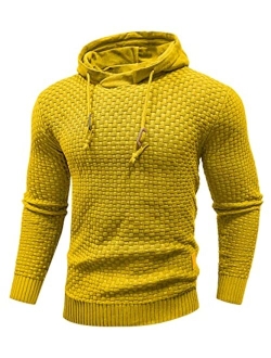 Zaitun Mens Hooded Sweatshirt Long Sleeve Solid Knitted Hoodie Pullover Sweater